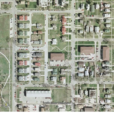 Satellite image of a Lincoln neighborhood