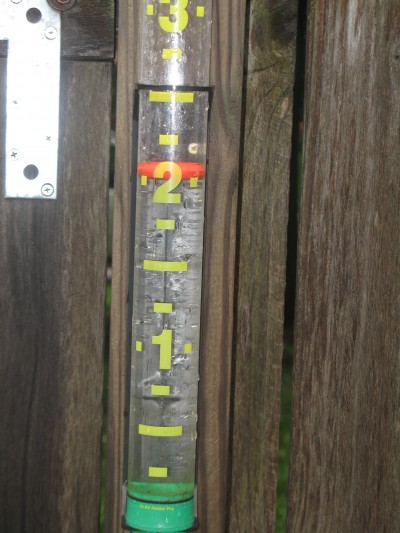 Rain gauge showing 2 inches of water