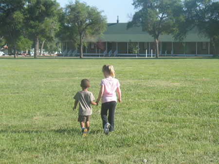 Robbie and Morgan walking at Fort Robinson